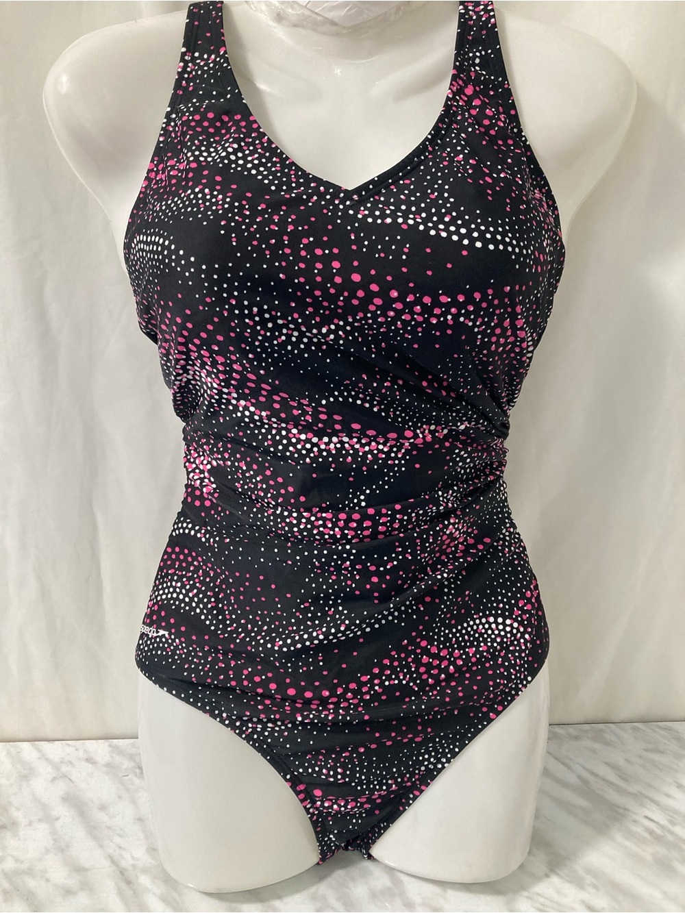 Speedo Black Pink White Printed One Piece Swimsuit S/M